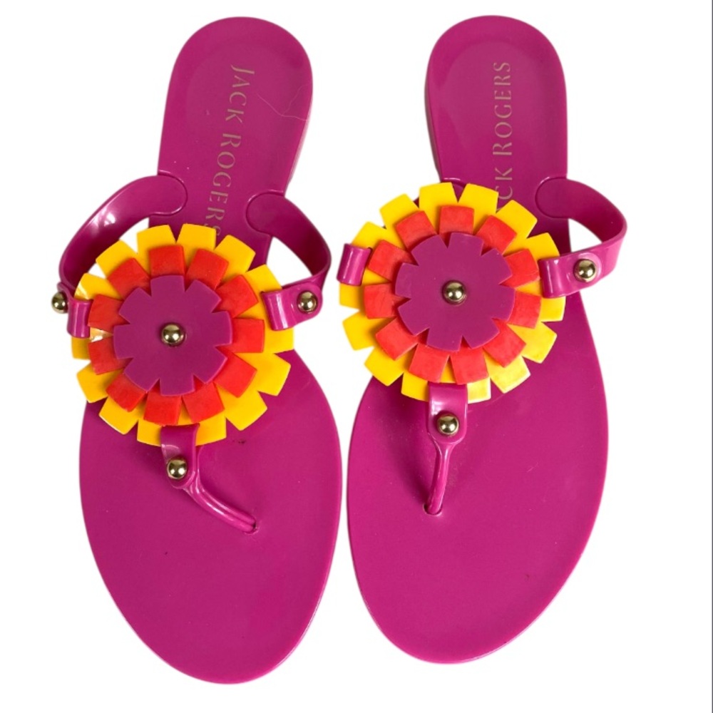 Jack Rogers Bella Jelly Sandals Pink Yellow Womens Size 6